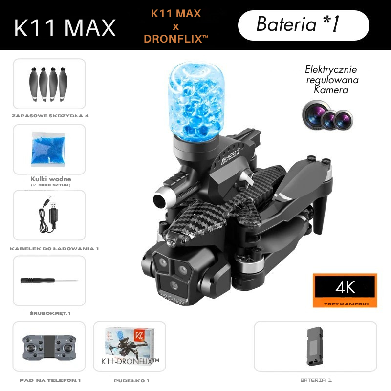 DRONFLIX™ K11 MAX - STRZELAJĄCY DRON Z PILOTEM + KAMERĄ